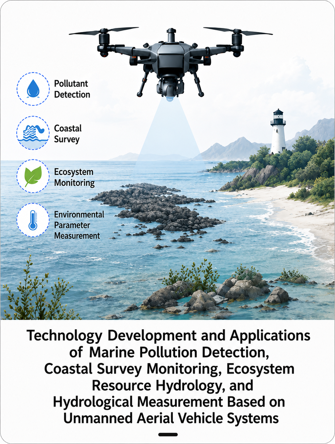 R&D and applications of UAS-based technologies for marine pollution detection, coastal environmental monitoring, ecological observation, and hydrological measurement